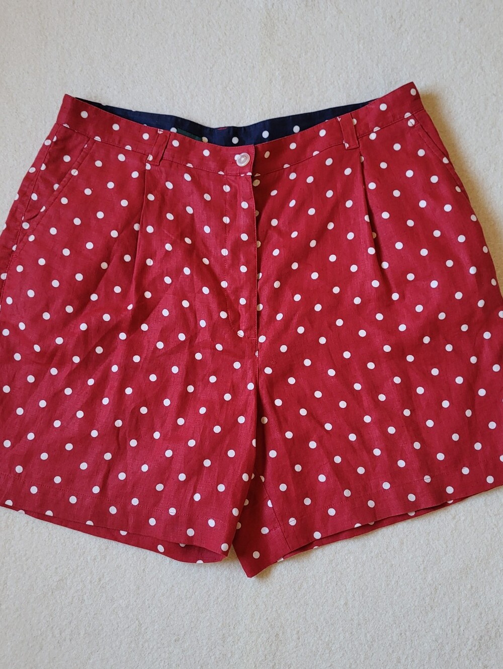 Lauren Ralph Lauren 100% Linen Shorts Women's Size 12P Red & White Polka-dot